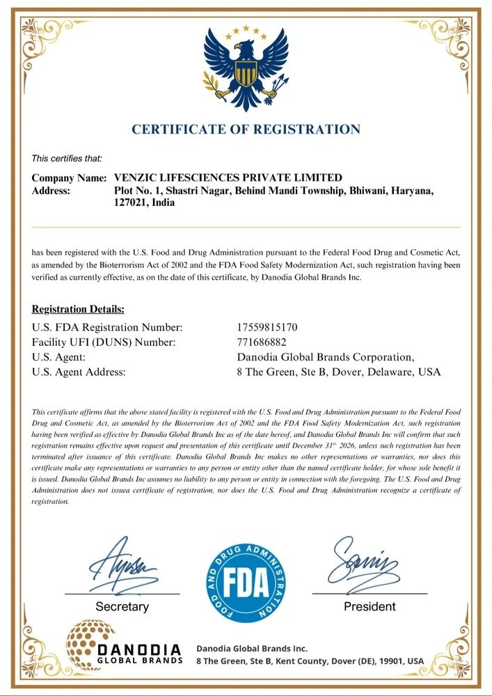 FDA Certificate of Registration